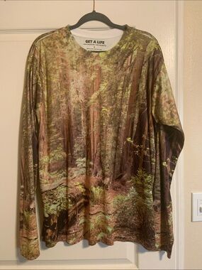 Get A Life Men's Long Sleeve Forest Print Shirt - Brown/Green